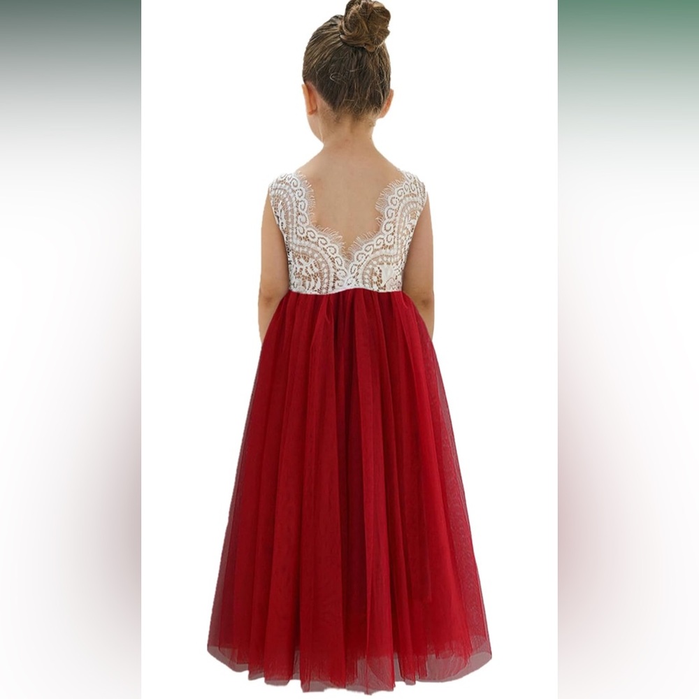 Elegant Holiday Red and White Lace Dress
